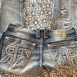 Rock Revival Blue Straight Jeans with Vintage Distressing